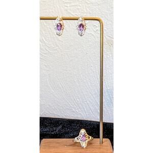 Vintage 925 Sterling Filigree Amethyst Earrings & Ring Set Ring Size 8.75 Set